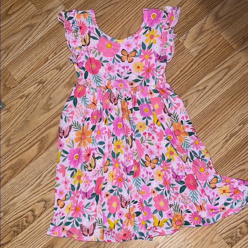 Little Sleepies Butterfly Blooms Flutter Sleeve Twirl Dress